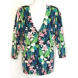 Quacker Factory Black Tropical Floral Sweater S